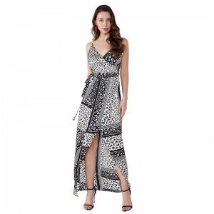 Hoge kwaliteit Dames Casual Maxi-jurk Lange Maxi Fashion Casual Boho ruches gebreide jurk met bloemen